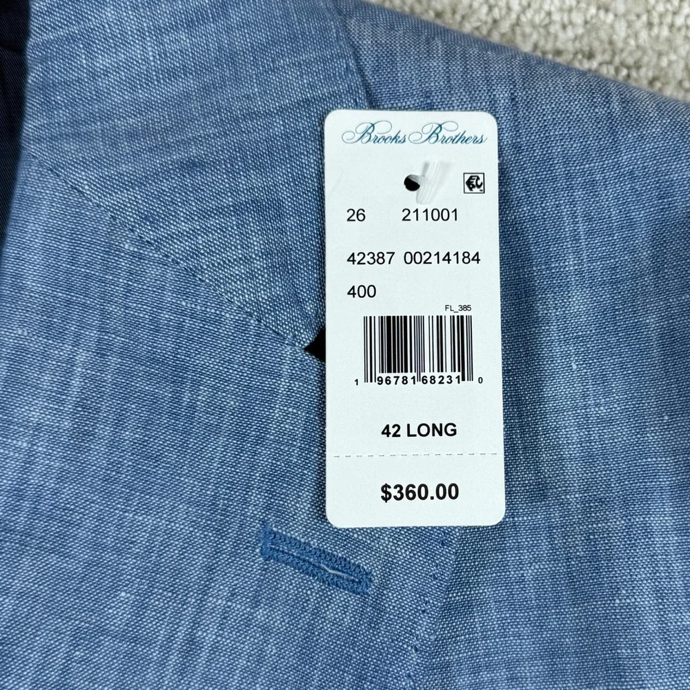 NEW Brooks Brothers Mens 42L Blue 100% Linen Two Button Sport Coat Blazer